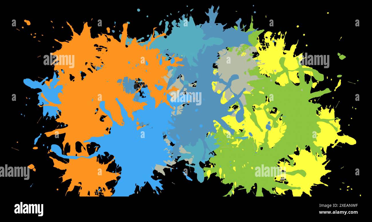 Immagine di spruzzi colorati su sfondo nero Foto Stock