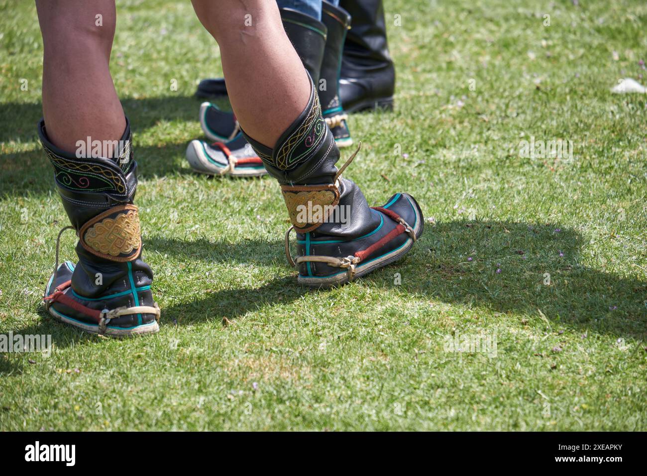Scarpe da wrestler tradizionali della Mongolia Foto Stock