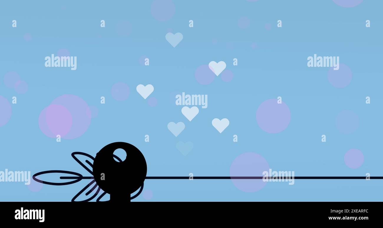 Immagine di cuori sopra l'icona chiave su sfondo blu Foto Stock