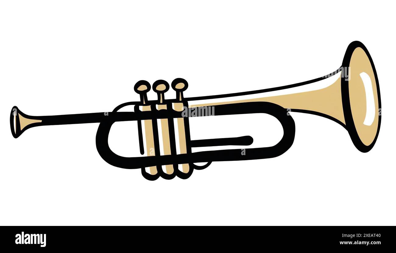 Illustrazione dello strumento musicale a tromba. Design piatto su sfondo bianco. Foto Stock