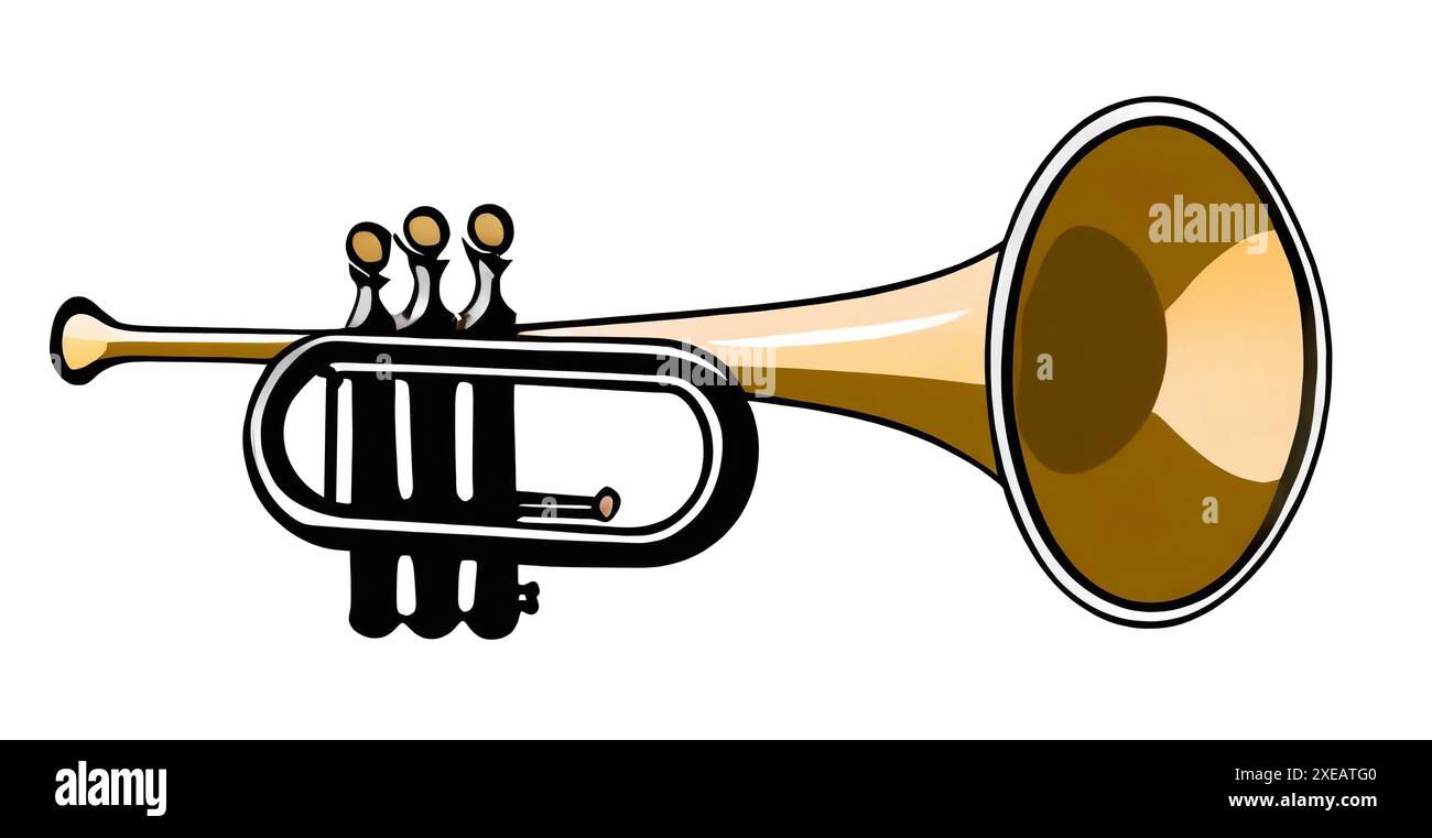 Icona immagine piatta strumento musicale tromba, disegno isolato su sfondo bianco. Foto Stock
