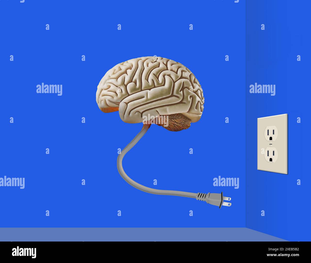 Un cervello è scollegato. Significa disconnettersi intenzionalmente da cose che ci hanno occupato la mente. Questa è una figura in 3D. Area di testo e copia Foto Stock