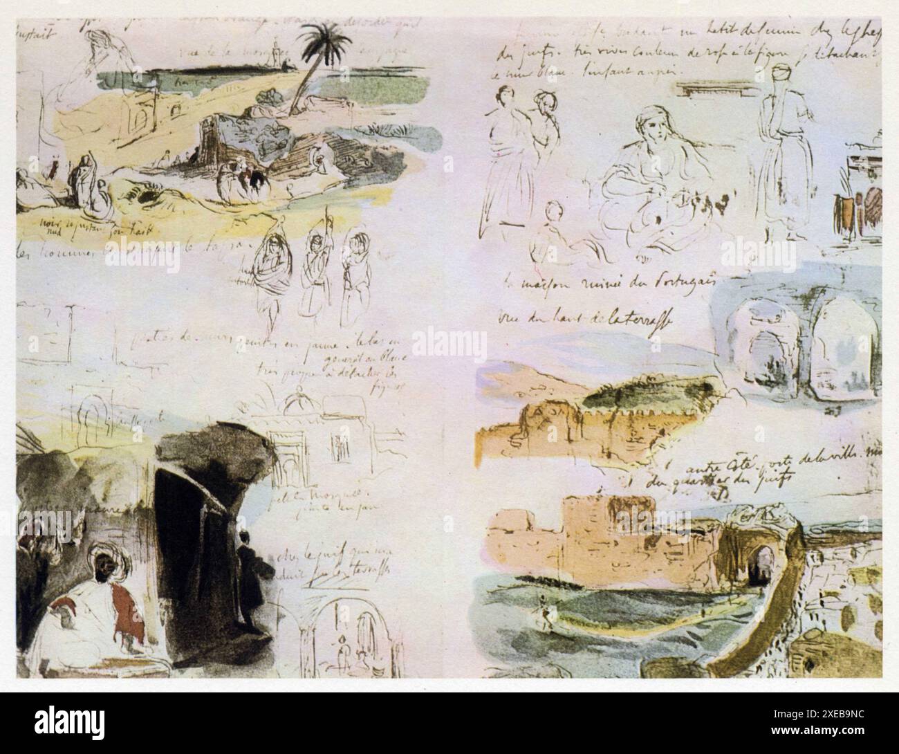 Eugène Delacroix. Fantasia devant la porte de Meknès. Marte 1832. Aquarelle sur Traits à la plume Foto Stock