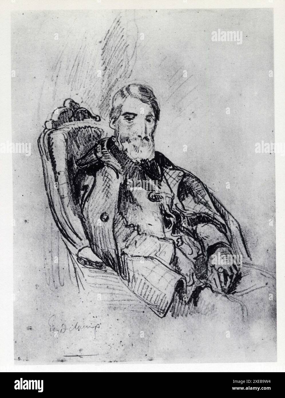 Eugène Delacroix. Étude de Composition pour le Portrait d'Alfred Bruyas. Vers. 1853. Pastel sur papier gris Foto Stock