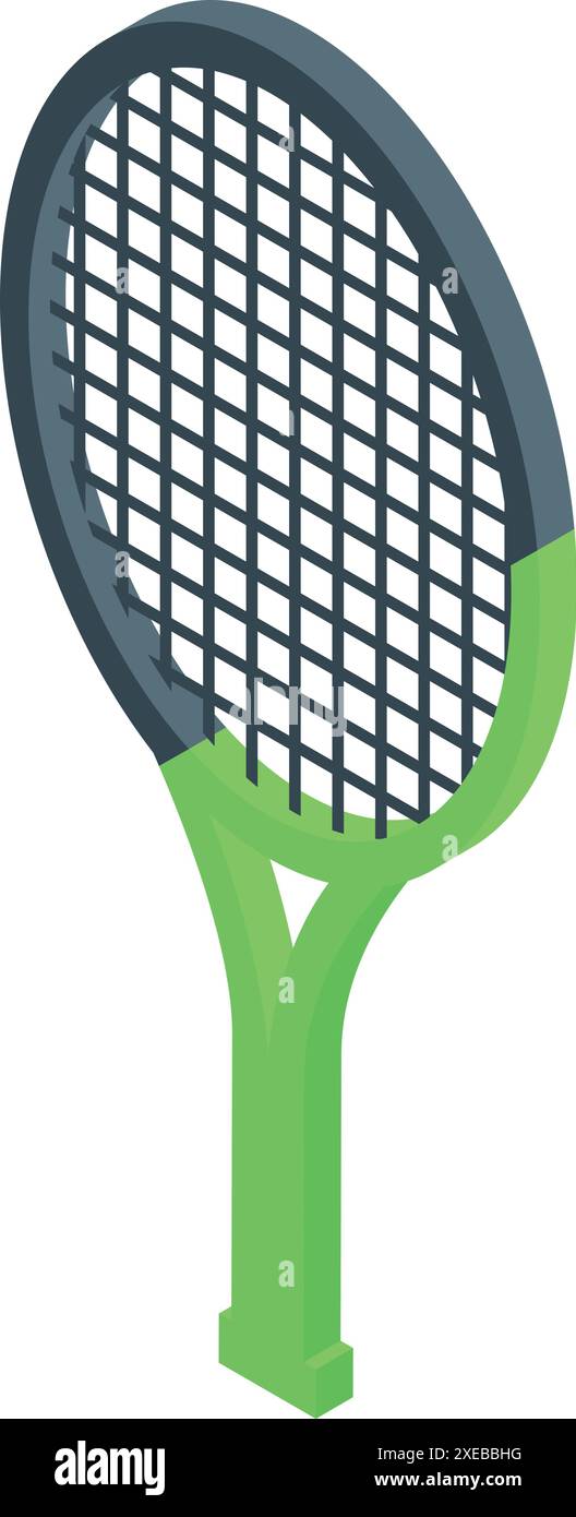 Racchetta verde da tennis in posizione verticale, perfetta per design sportivi e attività Illustrazione Vettoriale