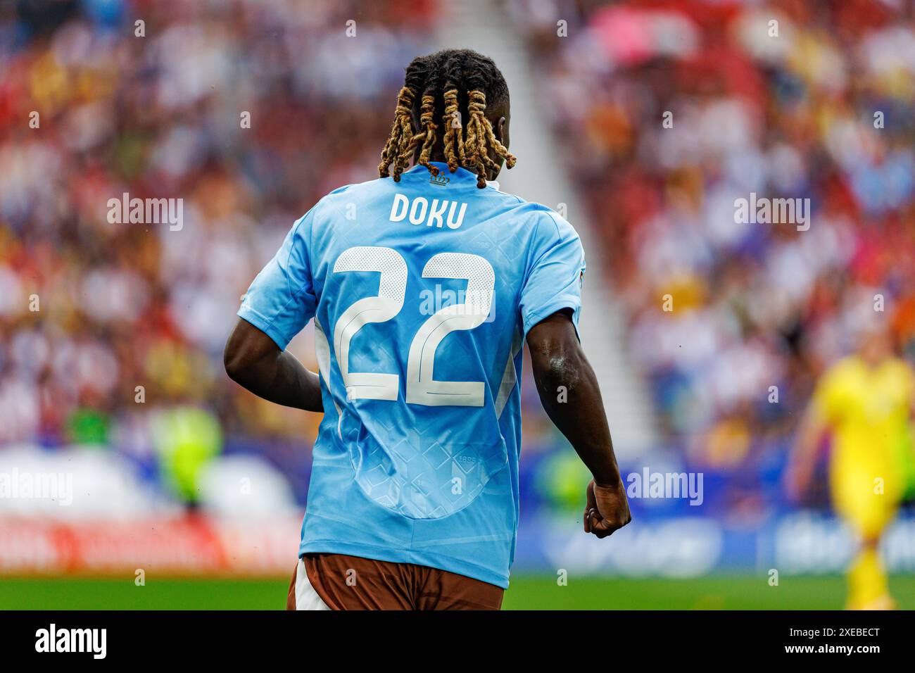 Stoccarda, Germania. 26 giugno 2024. Jeremy Doku del Belgio visto durante la partita di UEFA Euro 2024 tra Ucraina e Belgio alla MHPArena. Punteggio finale; Ucraina 0:0 Belgio. Credito: SOPA Images Limited/Alamy Live News Foto Stock