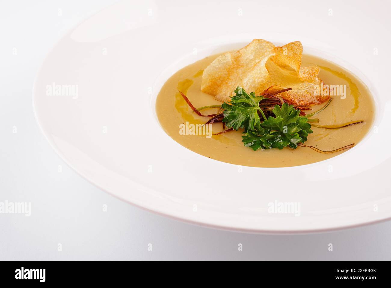 Zuppa di zucca con patatine fritte Foto Stock