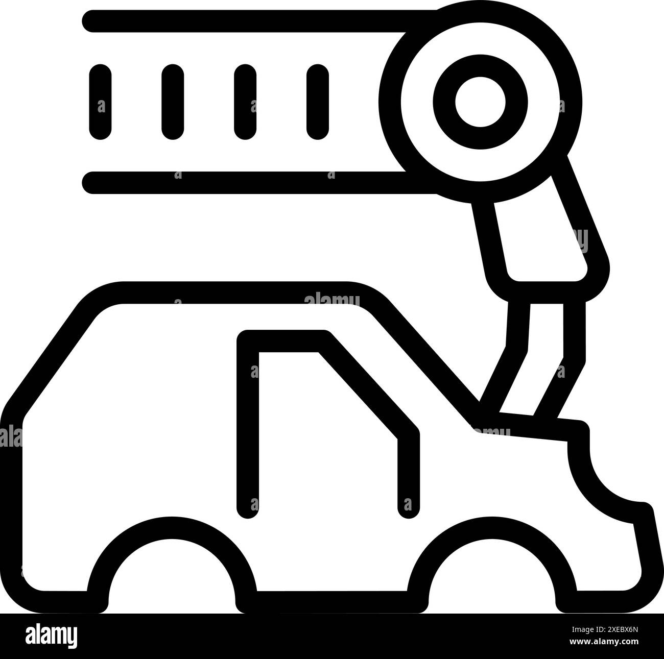 Icona di un braccio robot che lavora sulla carrozzeria di un'auto sulla linea di assemblaggio Illustrazione Vettoriale