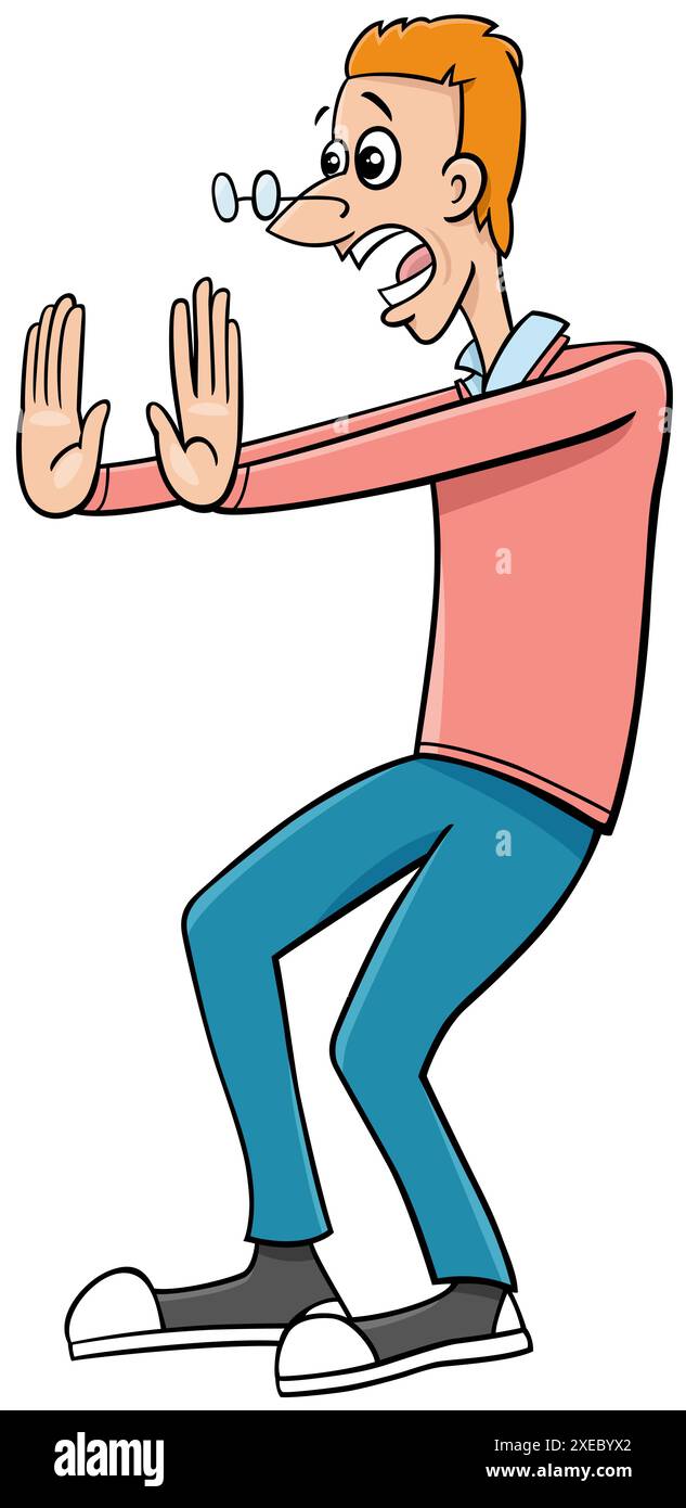 Personaggio comico di un giovane uomo sorpreso o spaventato Foto Stock