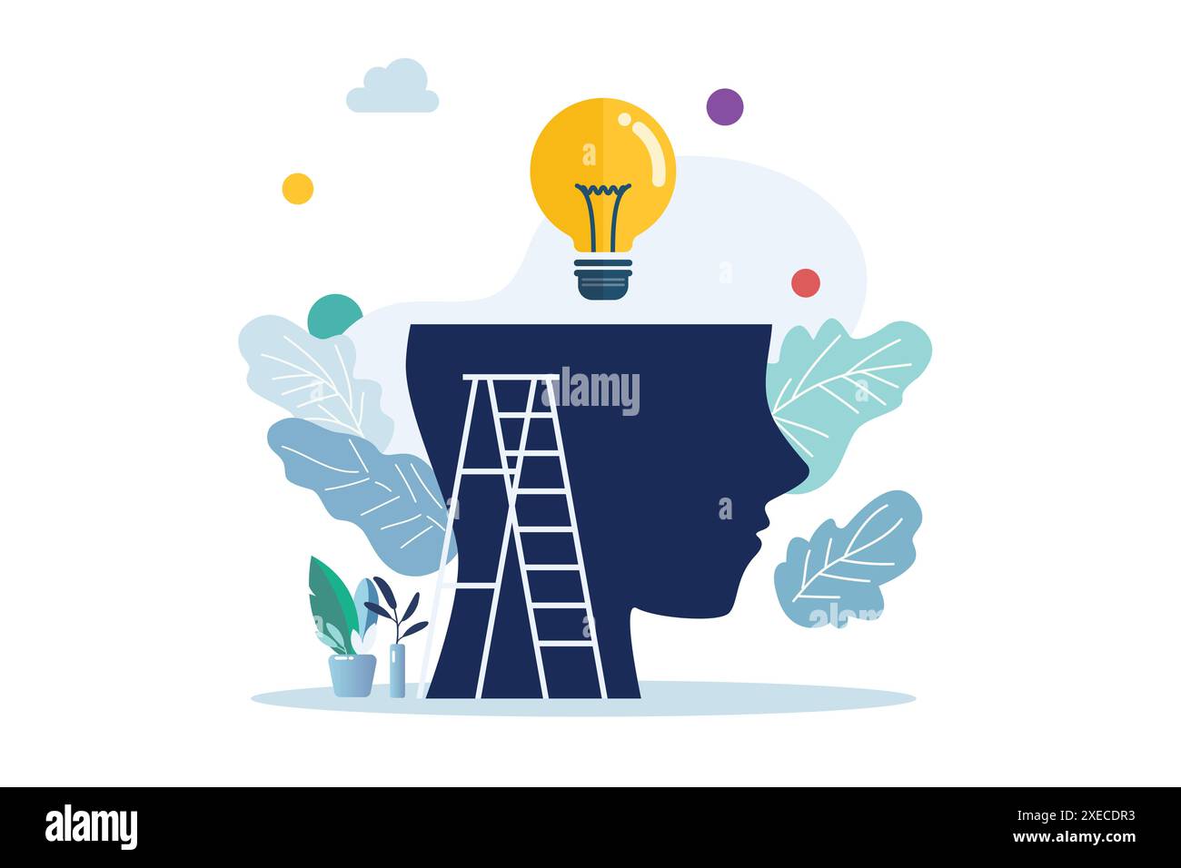 lampadina di pensieri nella testa umana. Illustrazione vettoriale in stile piatto Illustrazione Vettoriale