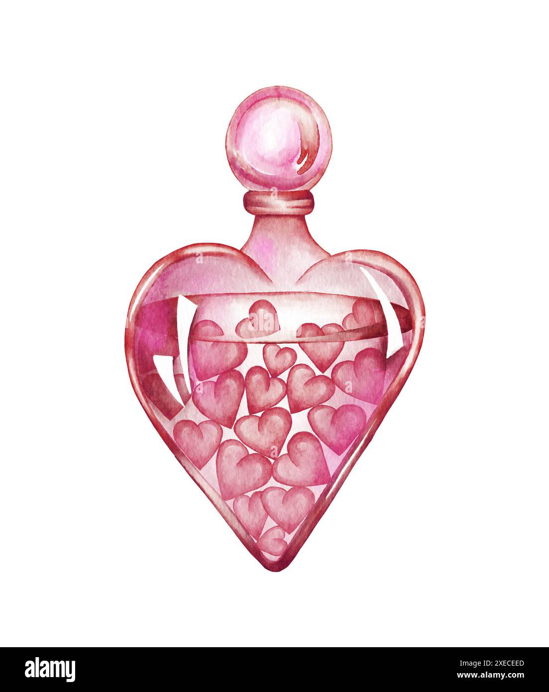 Bottiglia di pozione acquerello. Pozione d'amore ed elisir illustrazione disegnata a mano. Halloween Foto Stock