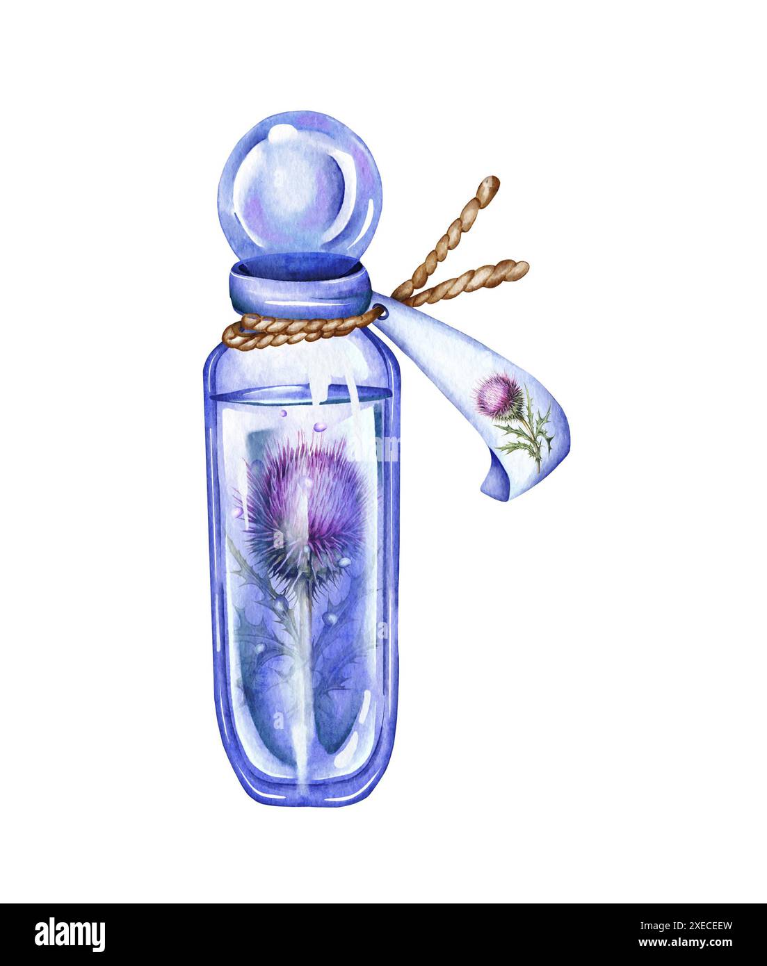 Bottiglia di pozione acquerello. Pozione d'amore ed elisir illustrazione disegnata a mano. Halloween Foto Stock