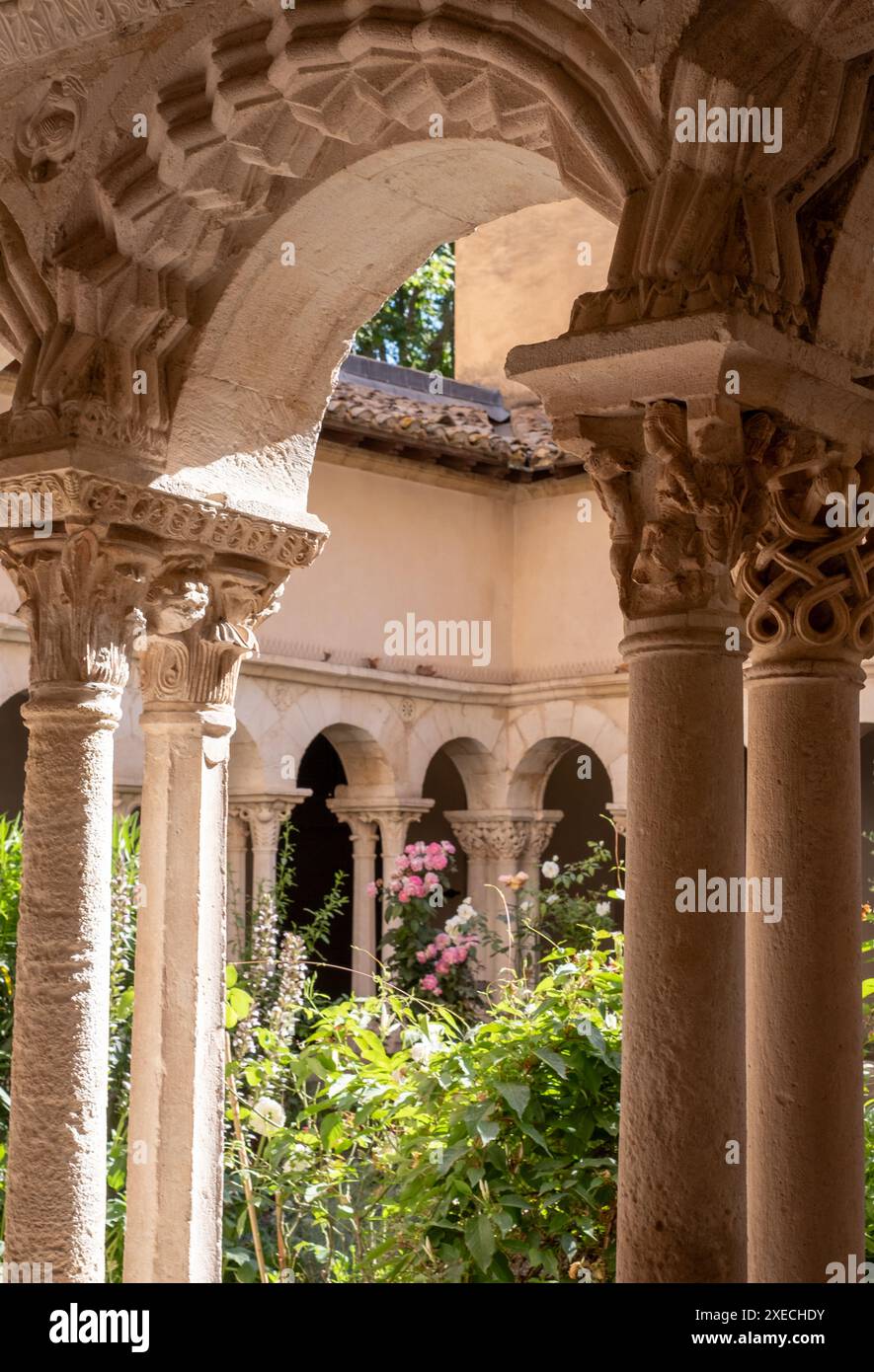 AIX en Provence, Francia. Stupendi chiostri in pietra scolpita nella cattedrale di Saint Sauveur ad Aix-en-Provence. Foto Stock