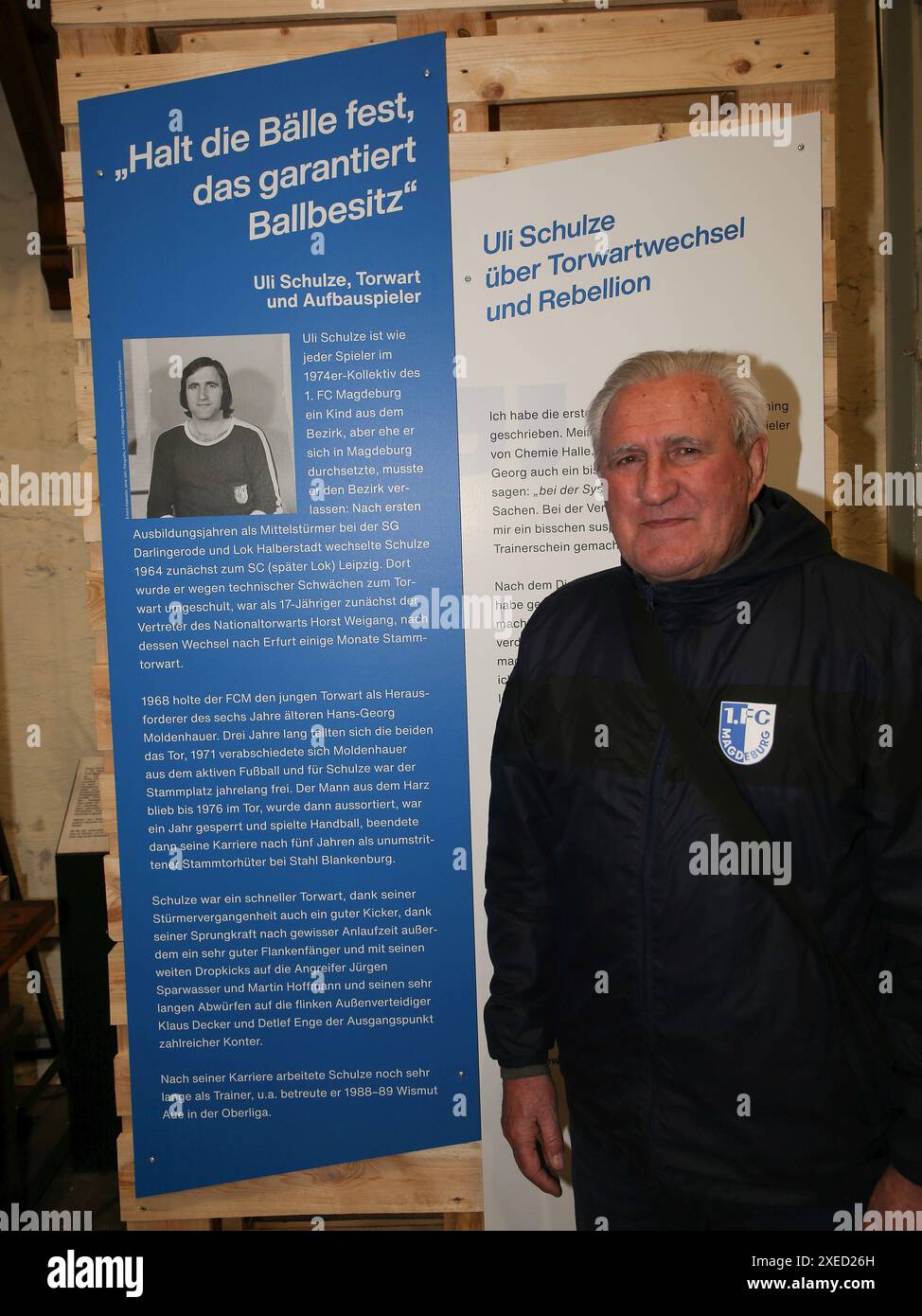 Ex portiere Uli Schulze 1.FC Magdeburg al vernissage della mostra 50 anni Coppa Europa 1.FC Magdeburg in the Tec Foto Stock