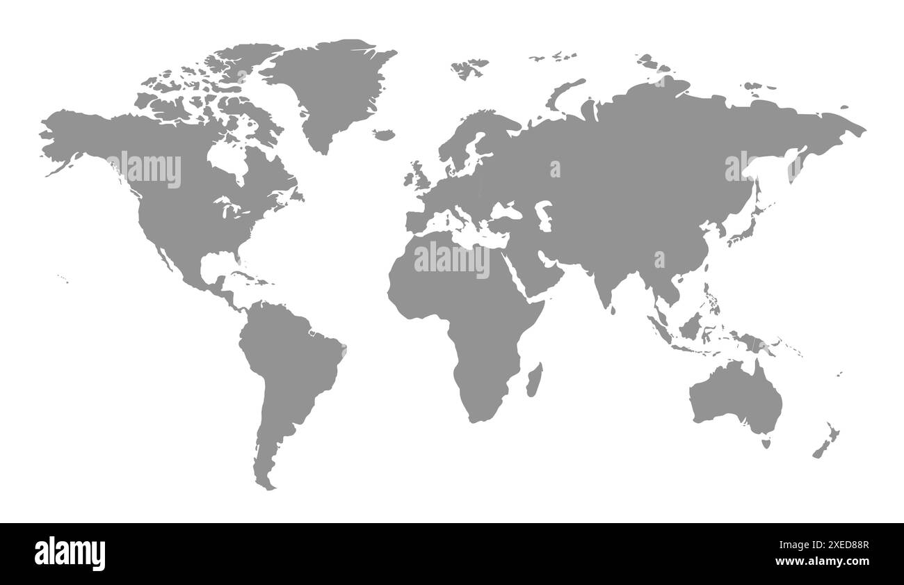 World Map Image, isolata su sfondo bianco. Icona Info-grafica, Terra piatta, mappa del mondo. Report annuale, viaggi in tutto il mondo, sfondo della silhouette della mappa. Illustrazione Vettoriale