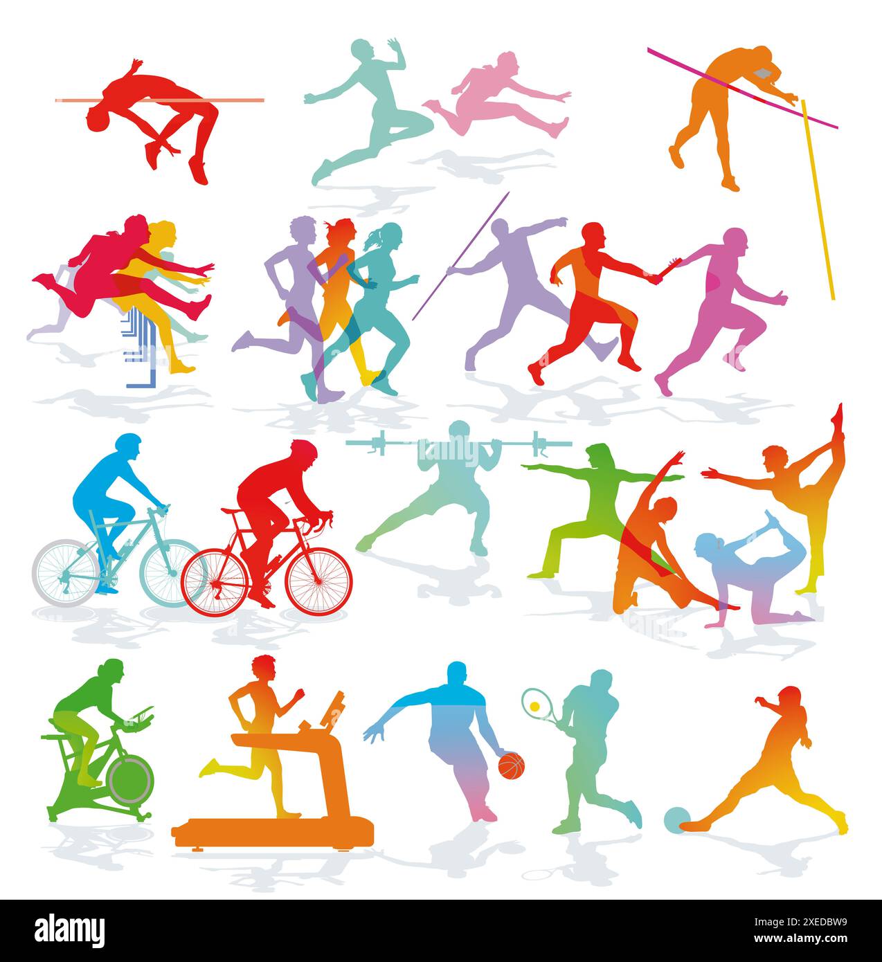 Atleti, atleti di atletica leggera e ginnastica, fitness, illustrazione Foto Stock