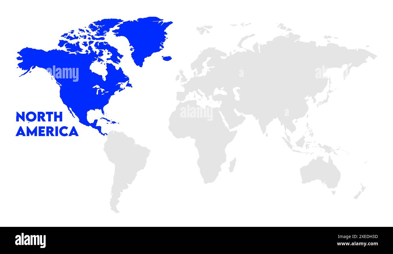 Mappa del Nord America, immagine della mappa del mondo, isolata su sfondo bianco, Info-graphic, Terra piatta, globo, icona della mappa del mondo. Viaggia in tutto il mondo Illustrazione Vettoriale