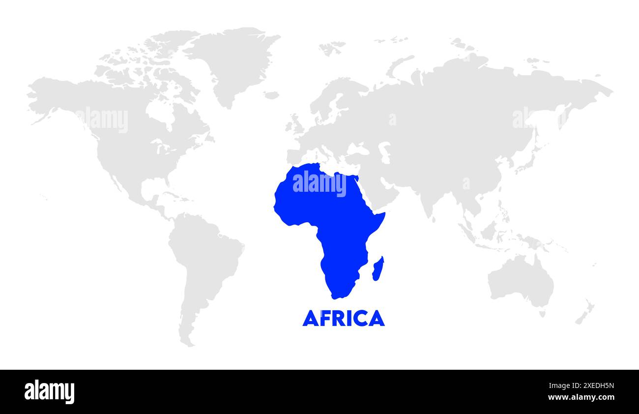 Mappa politica dell'Africa, immagine della mappa del mondo, isolata su sfondo bianco, Info-grafica, Terra piatta, globo, icona della mappa del mondo. Viaggia in tutto il mondo Illustrazione Vettoriale