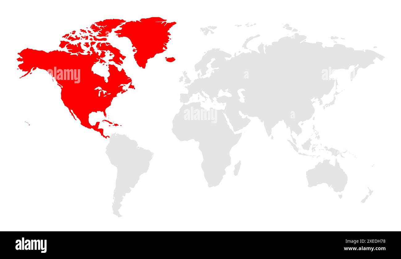 Mappa del Nord America, immagine della mappa del mondo, isolata su sfondo bianco, Info-graphic, Terra piatta, globo, icona della mappa del mondo. Viaggia in tutto il mondo Illustrazione Vettoriale