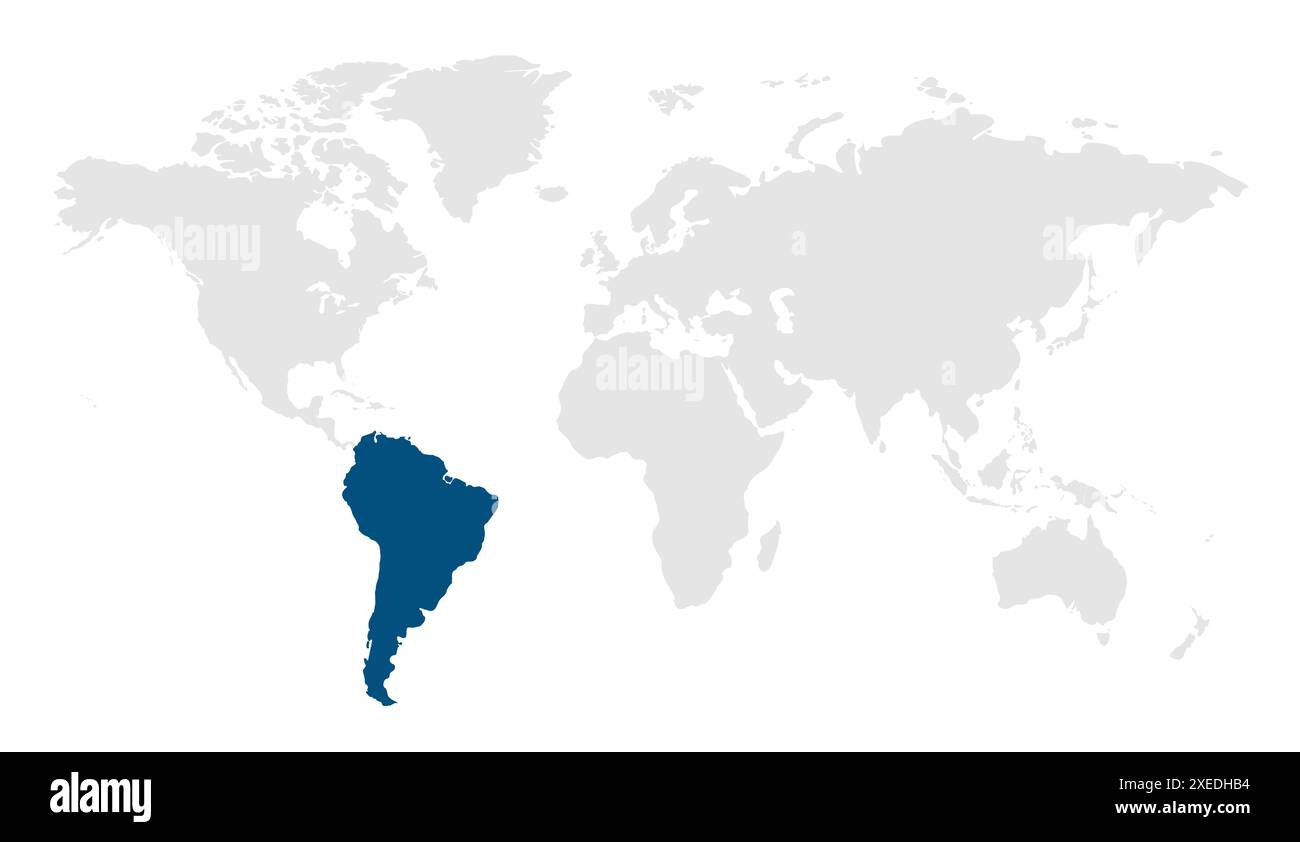 Mappa sudamericana, immagine mappa mondiale, isolata su sfondo bianco, Info-graphic, Terra piatta, globo, icona mappa mondiale. Viaggia in tutto il mondo Illustrazione Vettoriale