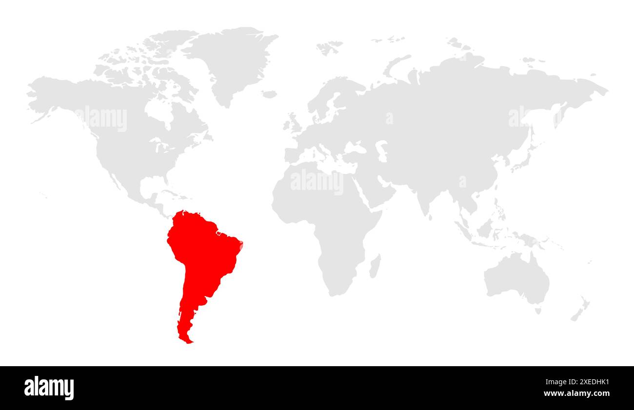Mappa sudamericana, immagine mappa mondiale, isolata su sfondo bianco, Info-graphic, Terra piatta, globo, icona mappa mondiale. Viaggia in tutto il mondo Illustrazione Vettoriale