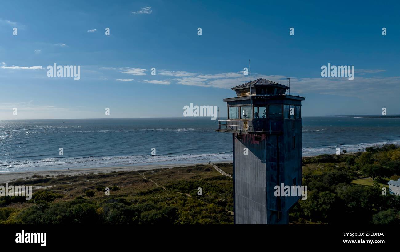 Veduta aerea del faro di Charleston su Sullivans Island, South Carolina Foto Stock