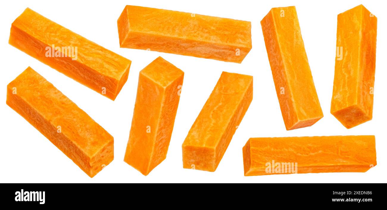 Bastoncini di patate dolci isolati su sfondo bianco Foto Stock