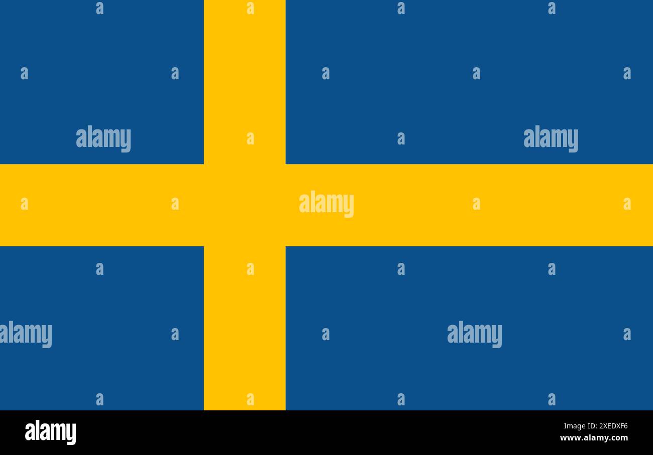 Bandiera della Svezia. Bandiera svedese. Simbolo nazionale della Svezia su sfondo a motivi geometrici. Stato scandinavo Foto Stock