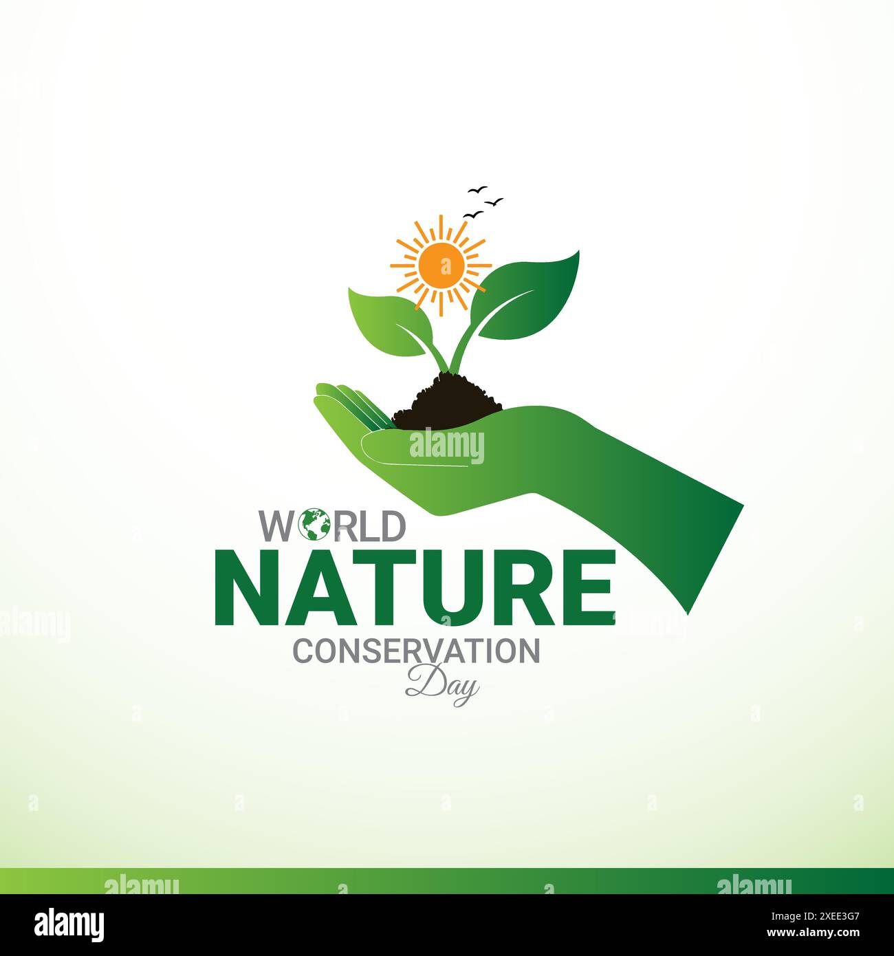 La tipografia del World Nature Conservation Day, il logo, l'illustrazione vettoriale, sottolinea l'importanza di salvare il nostro pianeta in occasione della giornata mondiale dell'ambiente Illustrazione Vettoriale