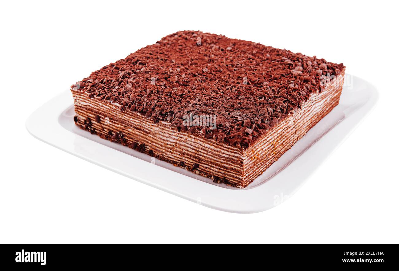torta al cioccolato multistrato con panna acida Foto Stock
