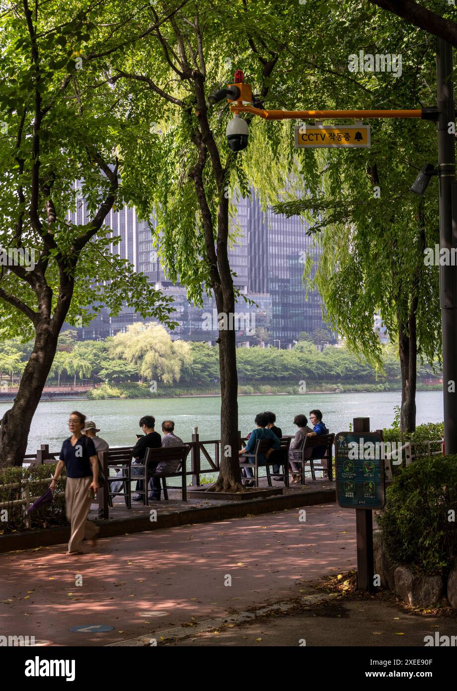Telecamere a circuito chiuso di sicurezza al Songpa Naru Park (East Seokchon Lake Park), Seoul, Corea Foto Stock