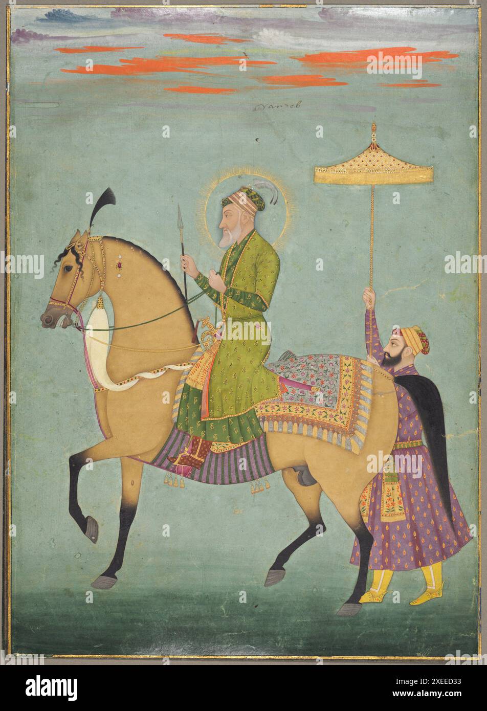 L'imperatore Alamgir (regnò 1658–1707) a cavallo, 1690–1710. India, Dinastia Moghul (1526 Foto Stock