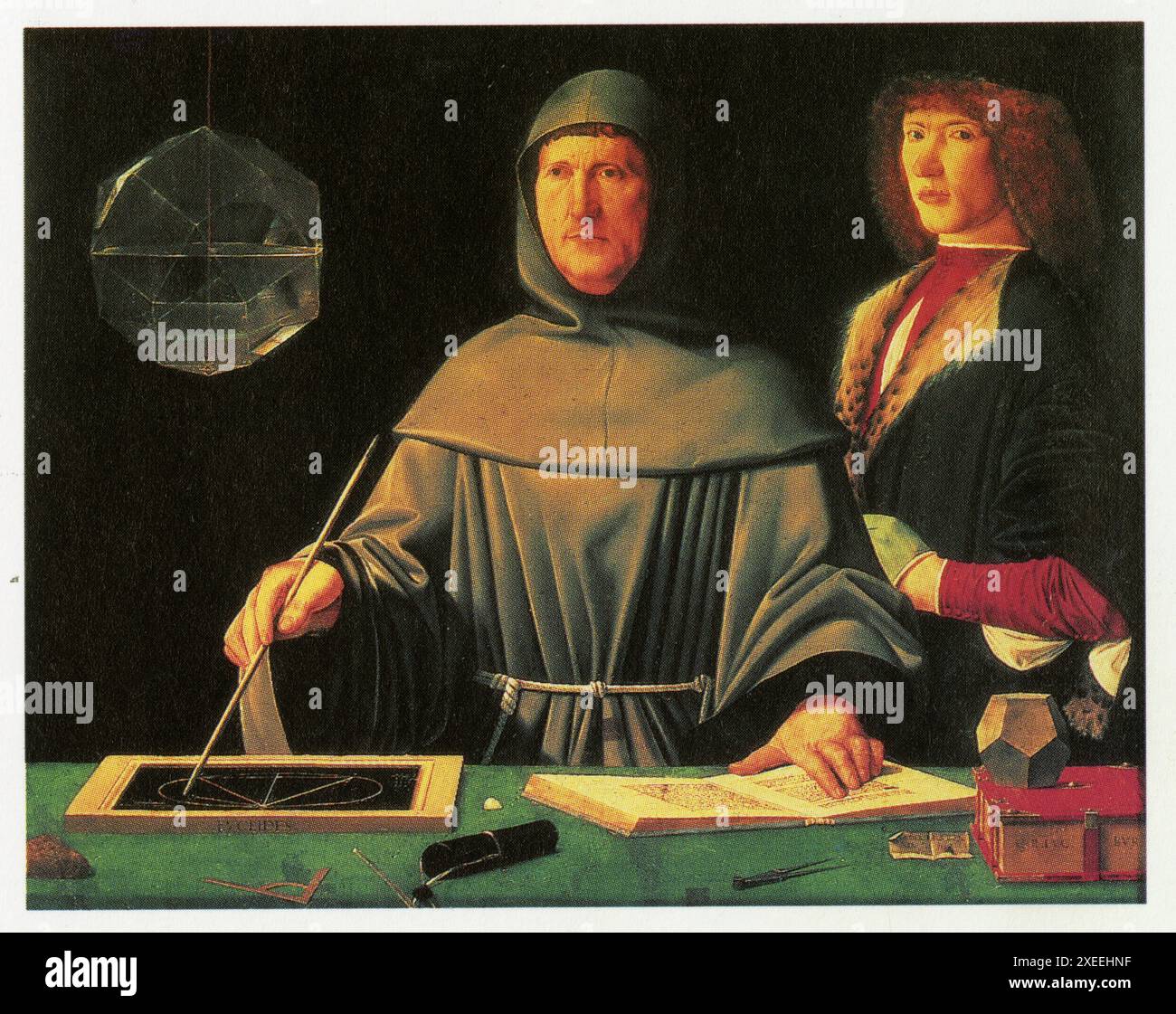 ANONIMO. LUCA PACIOLI MIT EINEM SCHULER. 1495. OL AUF LEINWAND. 99 X 120 CM Foto Stock