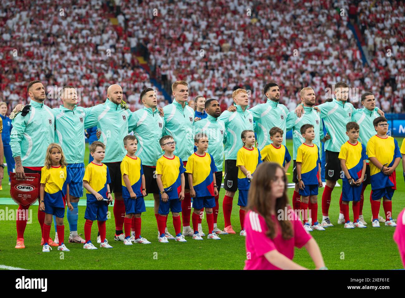 BERLINO, GERMANIA - 21 GIUGNO 2024: Incontro Euro 2024 Groupe D Polonia vs Austria 1:3. Squadra austriaca prima della partita. Foto Stock