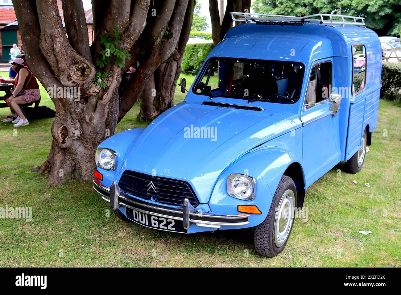 1980 veicolo Citroen Dyane Acadiane con guida a sinistra importato, completamente restaurato, dotato di un'ottima targa, oui? Foto Stock