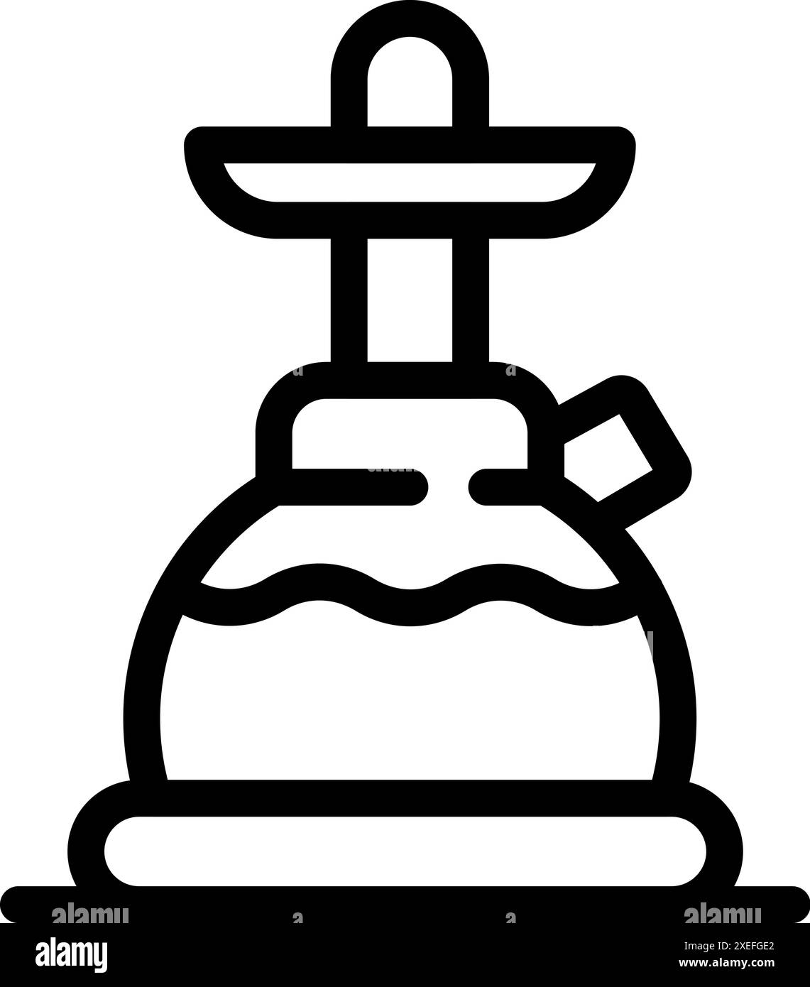 Illustrazione line art di una classica pipa a narghilè, pronta per il relax Illustrazione Vettoriale