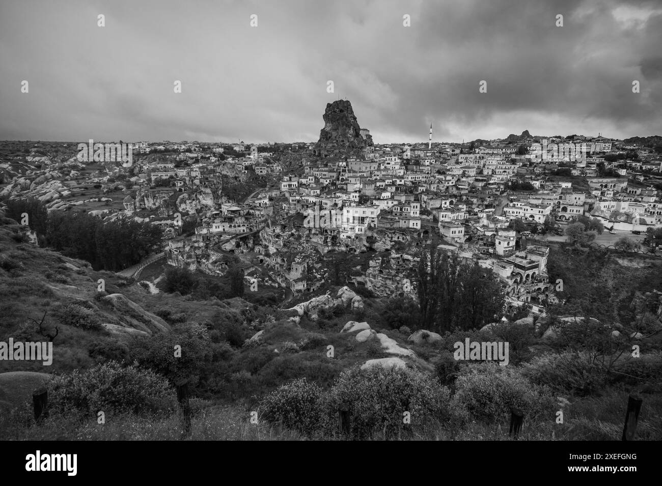paesaggio urbano di ortahisar in un giorno di pioggia Foto Stock