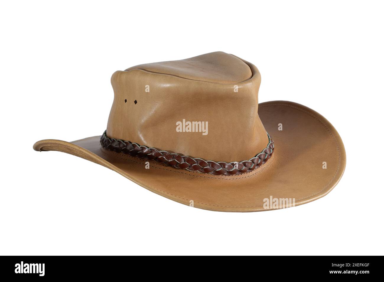 tradizionale cappello da cowboy in pelle isolato su sfondo bianco Foto Stock