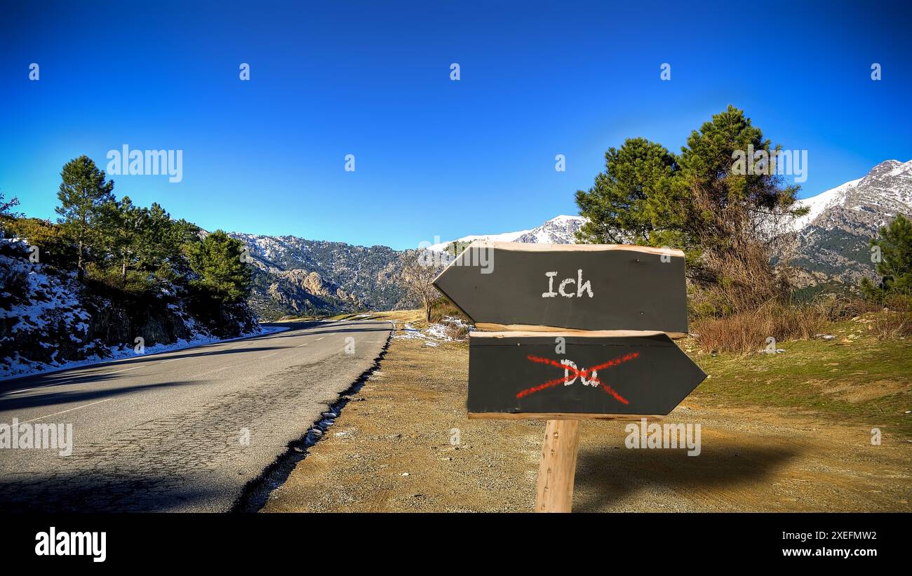 Indica il modo diretto per ME contro DI TE Foto Stock