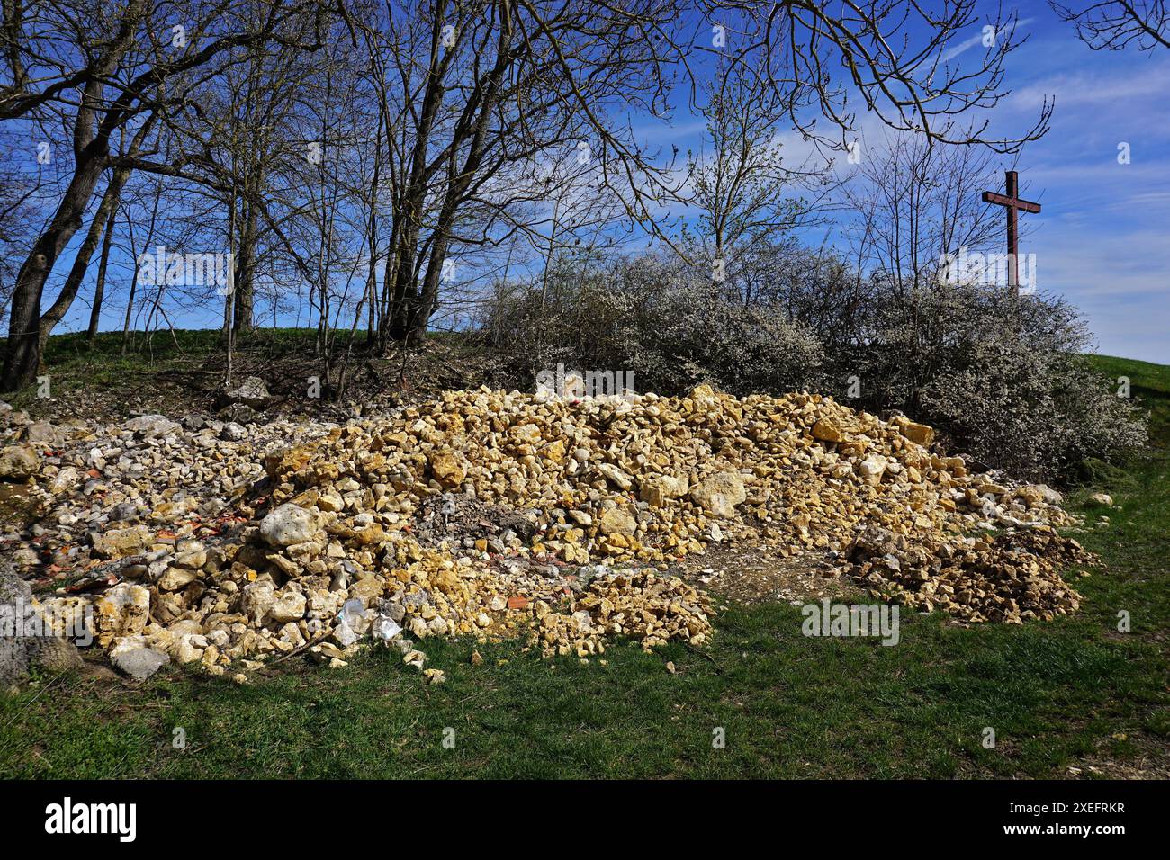 Campo di raccolta e attraversamento laterale sulla Svevia; Baden-WÃ¼rttemberg; Germania; Foto Stock