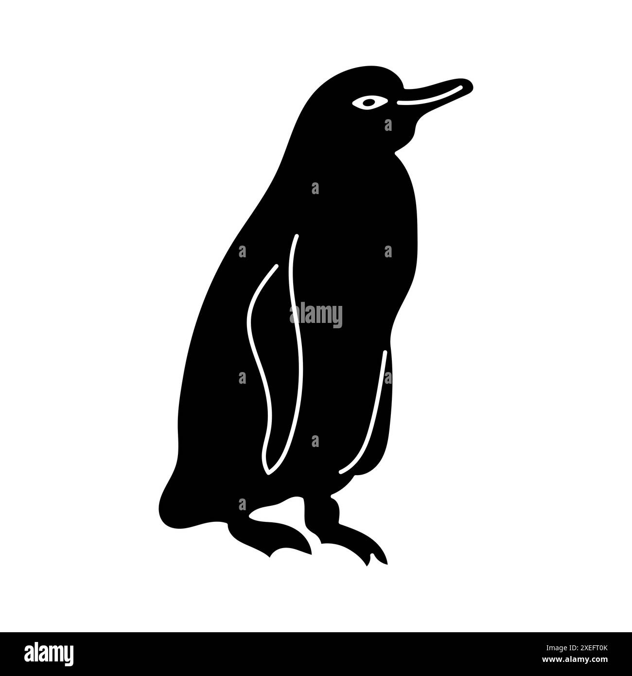 Icona disegnata a mano per Un pinguino delle Galapagos in piedi su una roccia (Spheniscus mendiculus) Illustrazione Vettoriale