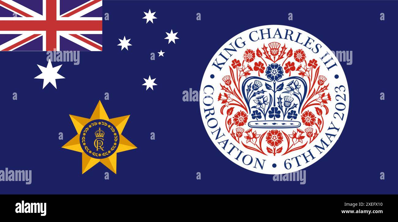 Emblema ufficiale souvenir della Royal Coronation. Simbolo australiano. Foto Stock