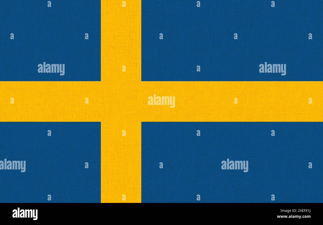 Bandiera della Svezia. Bandiera svedese sulla superficie del tessuto. Paese europeo Foto Stock