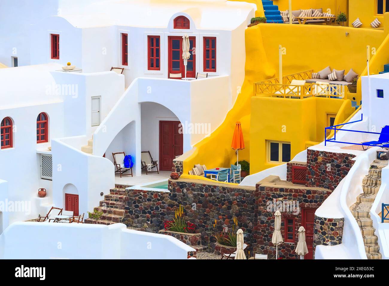 Case Oia a Santorini, in Grecia Foto Stock