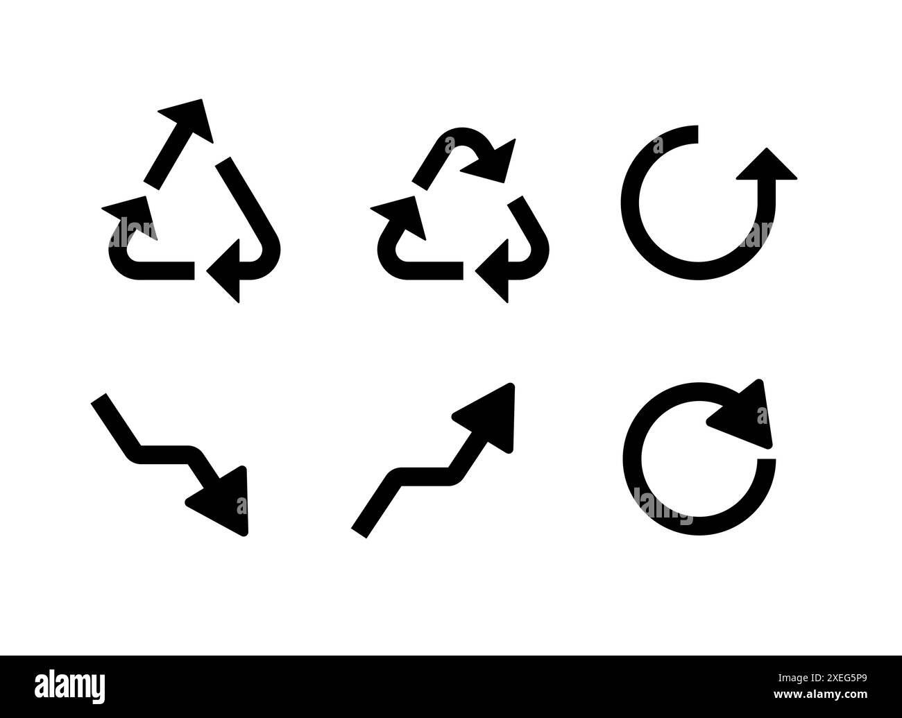 Ricicla, upcycle, aggiorna il set di 6 icone con frecce a zig-zag Illustrazione Vettoriale