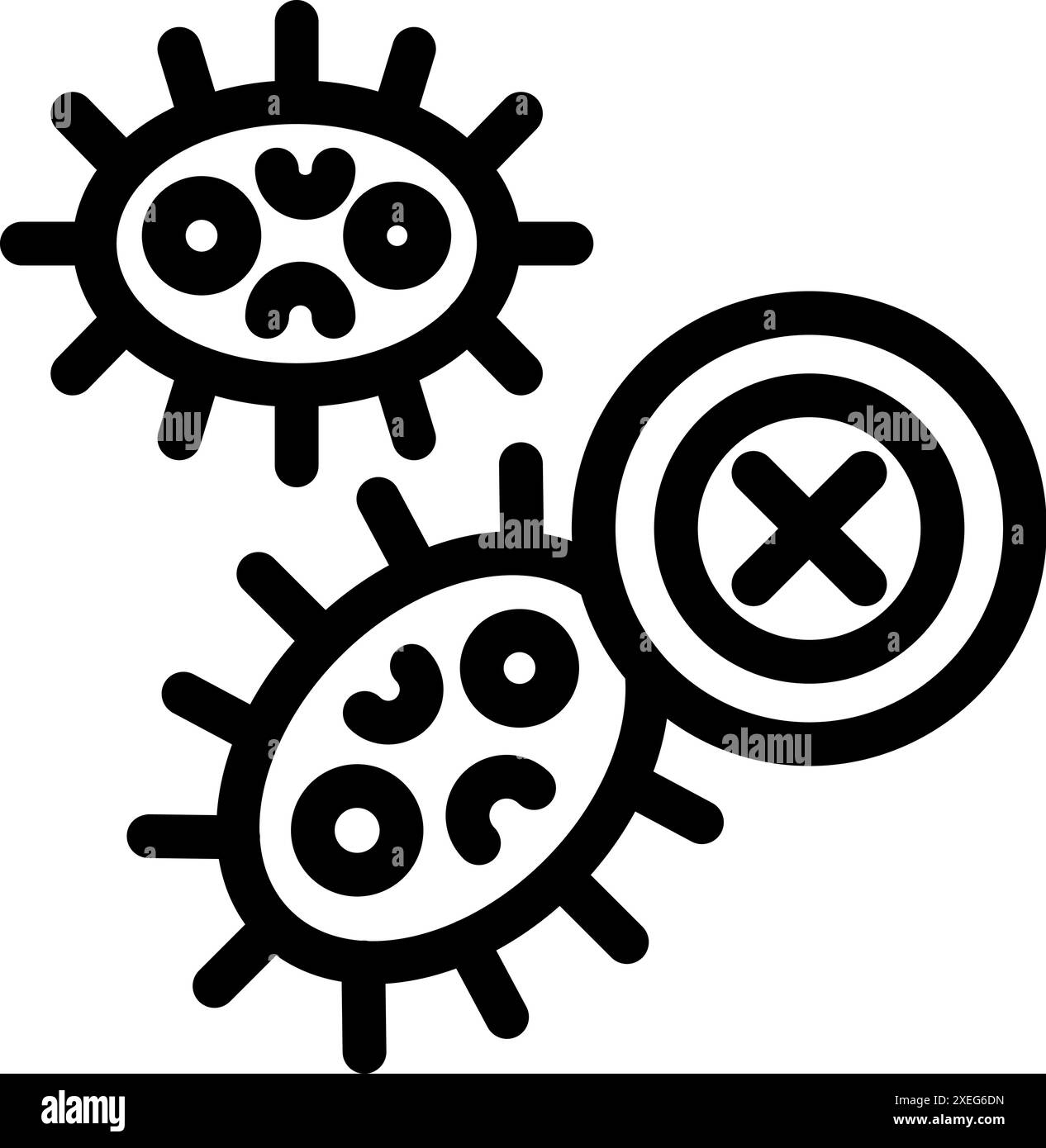 Sistema immunitario che attacca virus, difesa immunitaria, anticorpi che uccidono virus, icona di risposta immunitaria Illustrazione Vettoriale