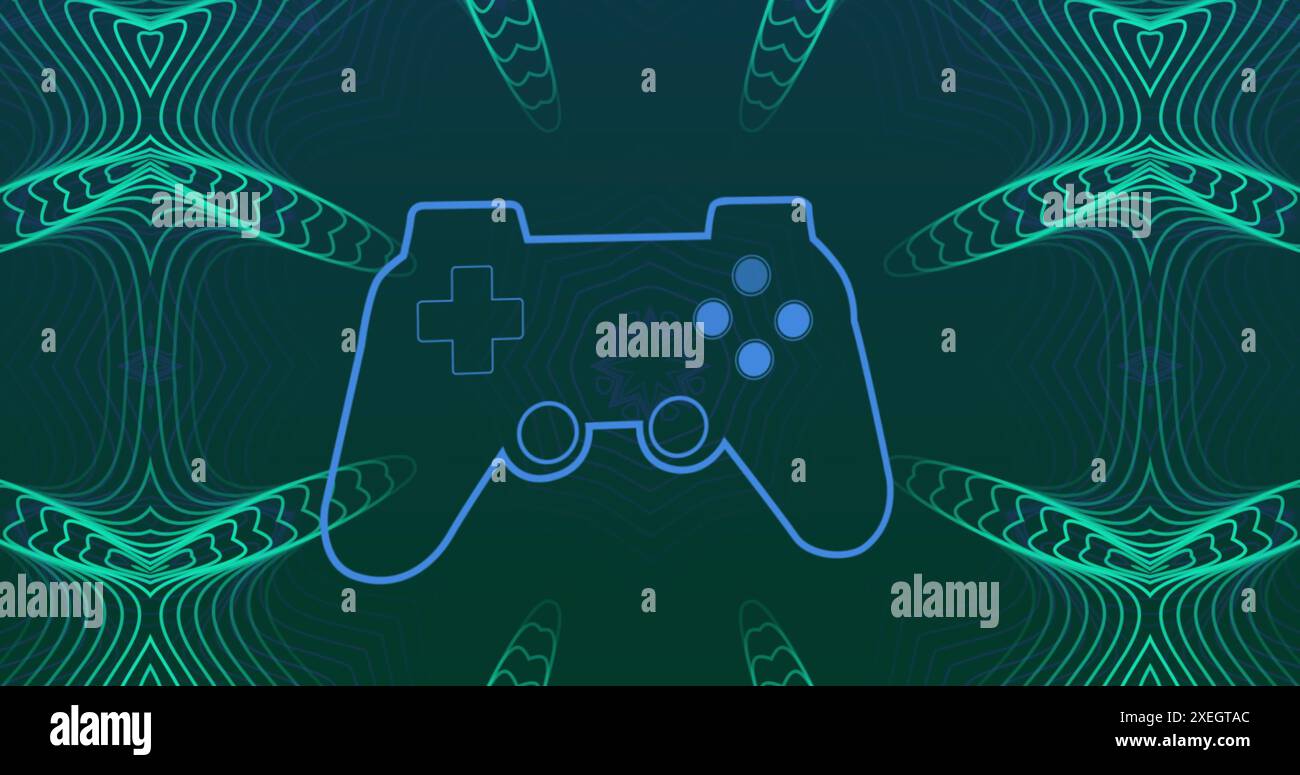 Immagine del controller di gioco su motivi astratti su sfondo blu Foto Stock