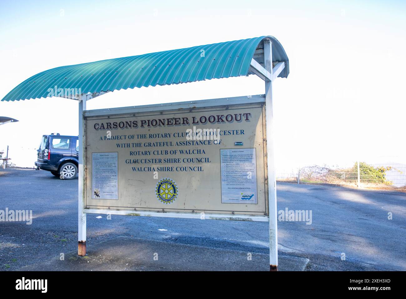 Il Carsons Pioneer Lookout vicino a Gloucester nel nuovo Galles del Sud rende omaggio alla famiglia Carson che costruì la strada per Nowendoc, New South Wales, Australia Foto Stock