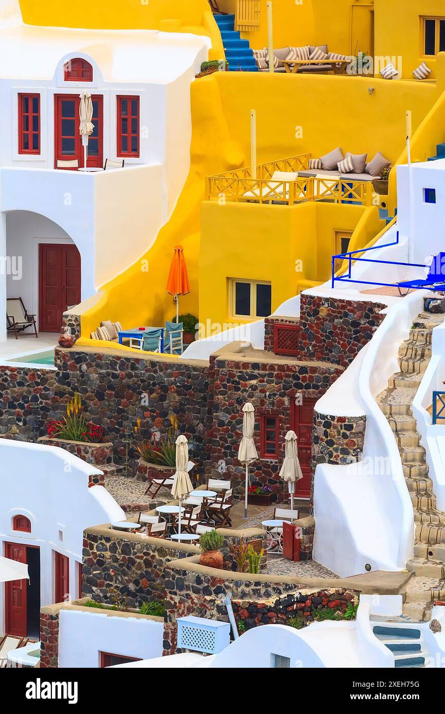 Case Oia a Santorini, in Grecia Foto Stock