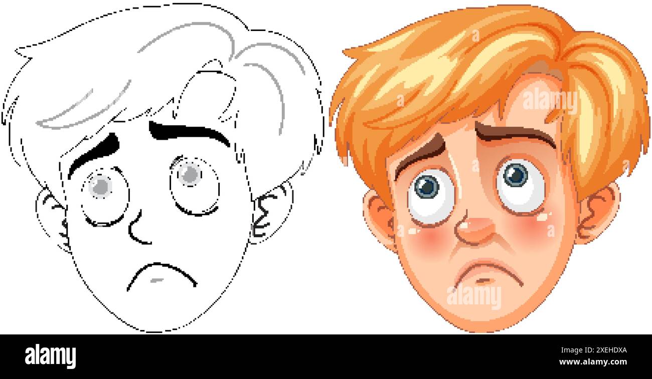 Illustrazione di un ragazzo con una faccia triste Illustrazione Vettoriale